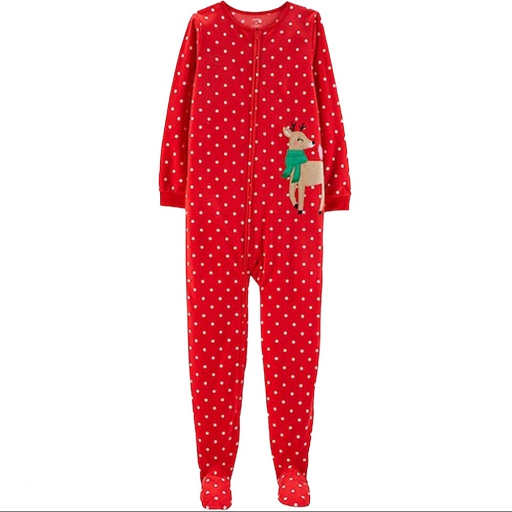 CARTERS Girls Red Fleece 3D Reindeer Festive Christmas Onesie Size 3T